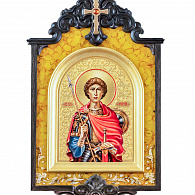 Янтарная икона в киоте «Георгий Победоносец»