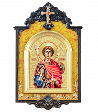 Янтарная икона в киоте «Георгий Победоносец»