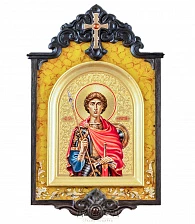 Янтарная икона в киоте «Георгий Победоносец»