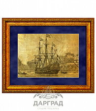 Картина на золоте «Фрегат в бухте»