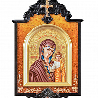 Янтарная икона в киоте «Казанская Божия Матерь»