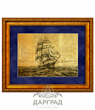 Картина на золоте «Парусник в море»