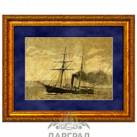 Картина на золоте «Корабль с трубой»