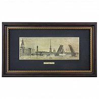 Офорт на латуни «Дворцовый мост» панорама 18*32